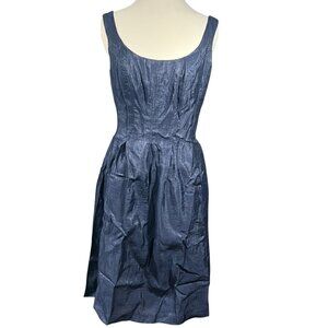 Nine West Womens 4 Navy Shimmer A-Line Dress Sleeveless Lined Pockets